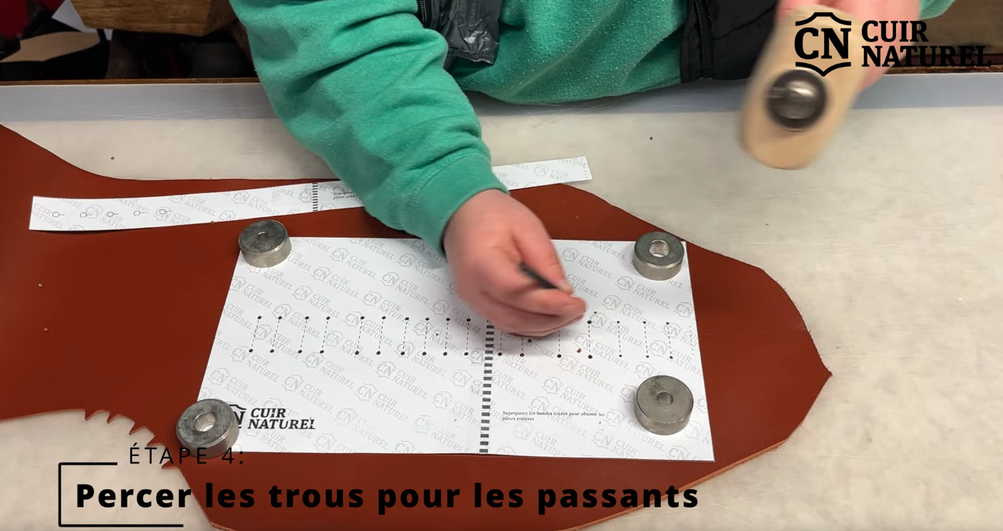 trous à l'emporte pièce sur cuir